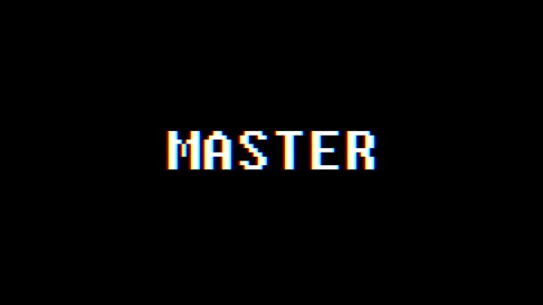 Retro videogame Master word text dator tv glitch störningar buller skärm animation sömlös loop nya kvalitet universal vintage motion dynamiska animerad bakgrund färgglada joyful video m — Stockvideo