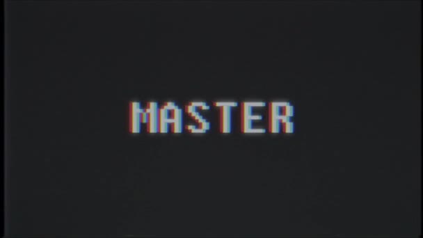 Retro videogame master wort text computer tv glitch störung rauschen bildschirm animation nahtlose schleife neue qualität universal vintage motion dynamisch animierter hintergrund bunt freudig video m — Stockvideo