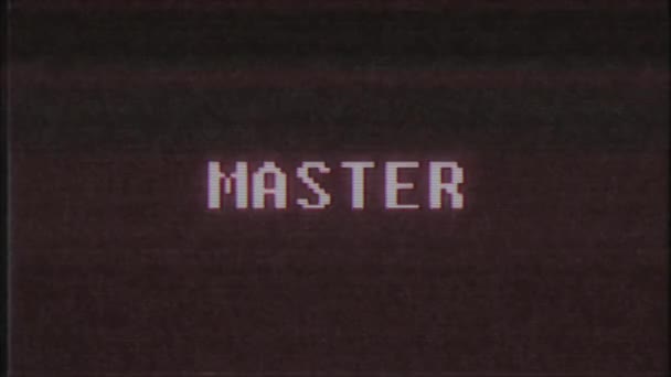 Retro videogame Master word text dator tv glitch störningar buller skärm animation sömlös loop nya kvalitet universal vintage motion dynamiska animerad bakgrund färgglada joyful video m — Stockvideo