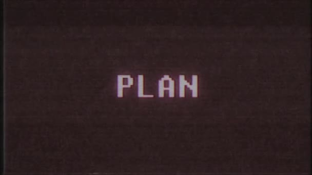 rétro jeu vidéo PLAN mot texte ordinateur tv glitch interférence bruit écran animation boucle transparente Nouvelle qualité universel vintage mouvement dynamique animé fond coloré joyeux vidéo m 