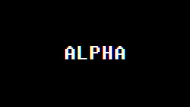 Retro videogame ALPHA word text computer tv glitch interference noise screen animation seamless loop New quality universal vintage motion dynamic animated background colorful joyful video m — Stock Video