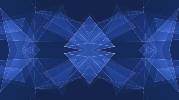 Abstract symmetrical BLUE poligon shape net shiny cloud animation background new quality dynamic technology motion colorful video footage — Stock Video