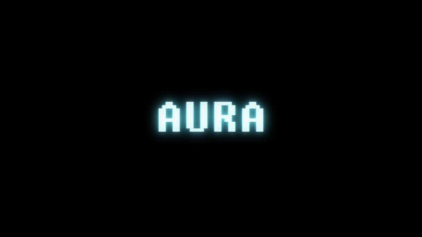 Retro videogame AURA word text computer tv glitch interference noise screen animation seamless loop New quality universal vintage motion dynamic animated background colorful joyful video m — Stock Video