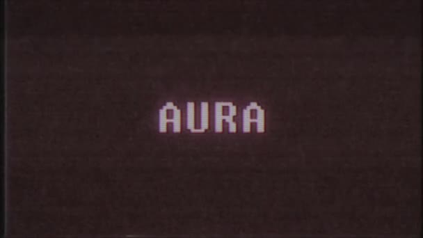 Retro videoherní Aura slovo text počítač tv závada rušení hluku obrazovku animace bezešvé smyčka nový kvalitní univerzální vintage pohybu dynamický animovaný pozadí barevné radostné video m — Stock video