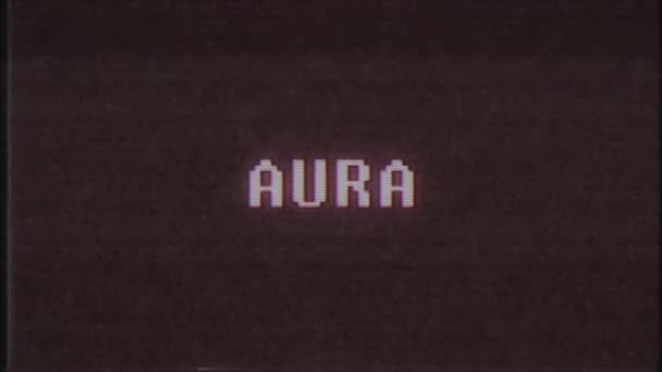 rétro jeu vidéo AURA mot texte ordinateur tv glitch interférence bruit écran animation boucle transparente Nouvelle qualité universel vintage mouvement dynamique animé fond coloré joyeux vidéo m 