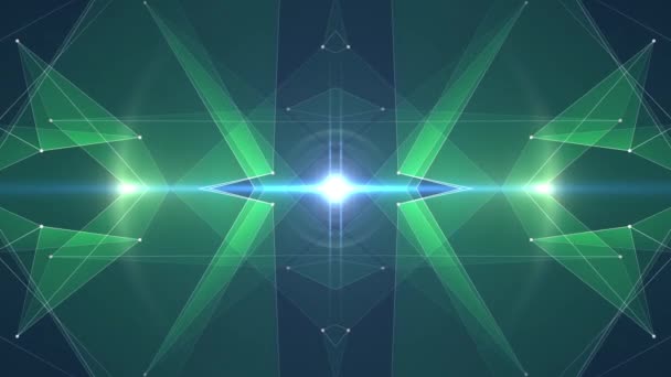 Abstracte symmetrische groene poligon vorm net glanzende wolk animatie achtergrond nieuwe kwaliteit dynamische technologie beweging kleurrijke videobeelden — Stockvideo