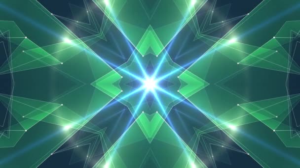 Abstract symmetrical GREEN poligon shape net shiny cloud animation background new quality dynamic technology motion colorful video footage — Stock Video