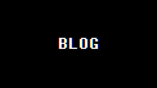 Retro videogame blog wort text computer tv glitch störung rauschen bildschirm animation nahtlose schleife neue qualität universal vintage motion dynamisch animierter hintergrund bunt freudig video m — Stockvideo