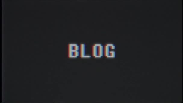 Retro videogame blog wort text computer tv glitch störung rauschen bildschirm animation nahtlose schleife neue qualität universal vintage motion dynamisch animierter hintergrund bunt freudig video m — Stockvideo