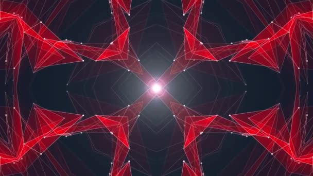 Absztrakt szimmetrikus piros sokszög alakú nettó fényes felhő animációs háttér új minőségi dinamikus technológia mozgás színes videofelvétel — Stock videók