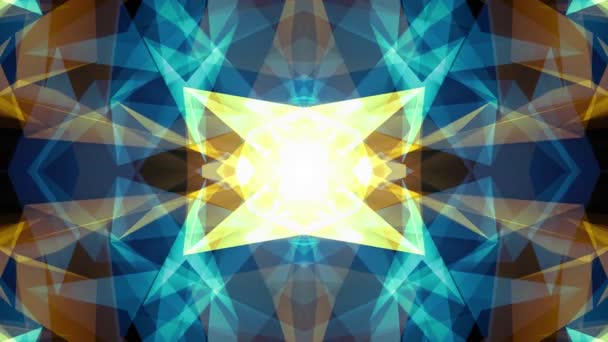 Abstract symmetrical BLUE YELLOW polygon star shape shiny cloud animation background new quality dynamic technology motion colorful video footage — Stock Video