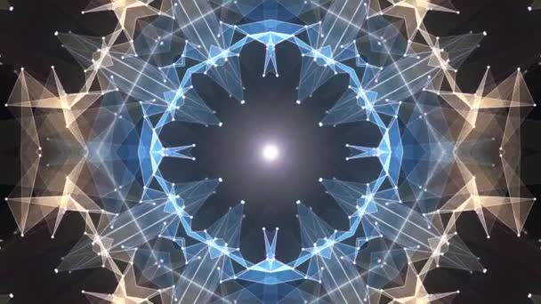 Абстрактный симметричный синий желтый многоугольник формы звезды блестящий калейдоскоп облако анимации фон новое качество динамической технологии движения красочные видео кадры — стоковое видео