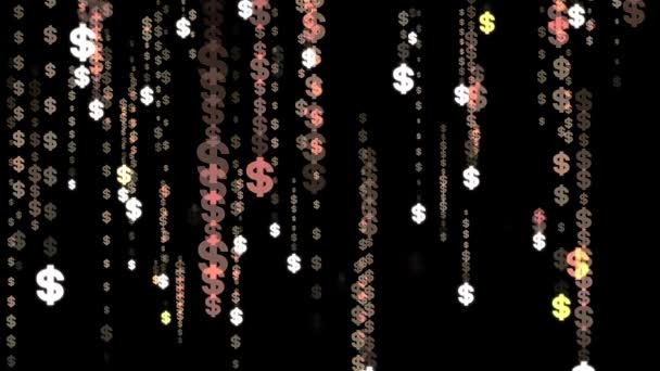 Símbolo de dólar festivo fondo de animación de lluvia nueva forma de calidad movimiento de glamour universal dinámico animado colorido alegre fiesta música video metraje — Vídeo de stock