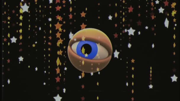 Retro VHS TV ojo en la lluvia de estrellas mirando alrededor de la animación de fondo Nueva calidad universal vintage dinámico animado colorido alegre agradable fresco video metraje — Vídeo de stock