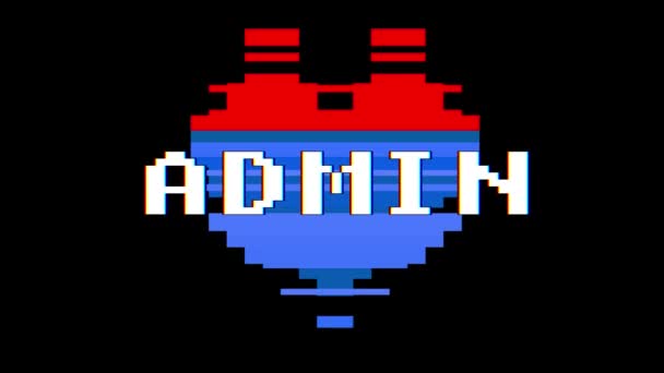 Pixel srdce Admin slovo textu třpytit rušení obrazovky bezešvé smyčka animace na pozadí nové dynamické retro vintage radostné barevné video záznam — Stock video