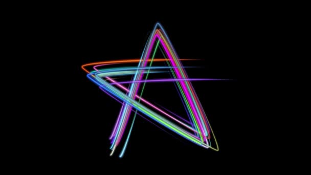 Neon rainbow color drawn star shape elegant lines stripes beautiful animation background New quality universal motion dynamic animated colorful joyful music video footage — Stock Video