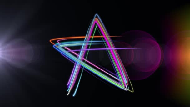 Neon rainbow color drawn star shape elegant lines stripes beautiful animation background New quality universal motion dynamic animated colorful joyful music vídeo footage — Vídeo de Stock