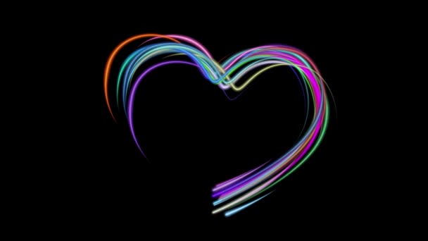 Neon rainbow color drawn heart shape elegant lines stripes beautiful animation background New quality universal motion dynamic animated colorful joyful music video footage — Stock Video