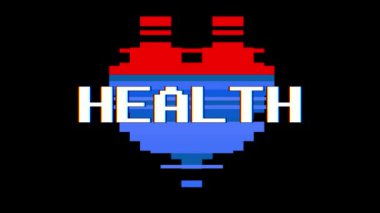 piksel kalp sağlığı kelime metin aksaklık girişim ekran sorunsuz döngü animasyon arka plan yeni dinamik retro vintage neşeli renkli video görüntüleri