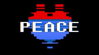 piksel kalp barış kelime metin aksaklık girişim ekran sorunsuz döngü animasyon arka plan yeni dinamik retro vintage neşeli renkli video görüntüleri