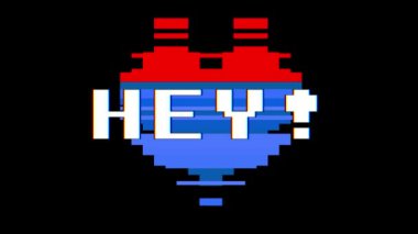 piksel kalp Hey kelime metin aksaklık girişim ekran sorunsuz döngü animasyon arka plan yeni dinamik retro vintage neşeli renkli video görüntüleri