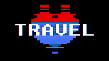 piksel kalp seyahat kelime metin aksaklık girişim ekran sorunsuz döngü animasyon arka plan yeni dinamik retro vintage neşeli renkli video görüntüleri