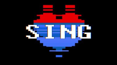 piksel kalp Sing kelime metin aksaklık girişim ekran sorunsuz döngü animasyon arka plan yeni dinamik retro vintage neşeli renkli video görüntüleri
