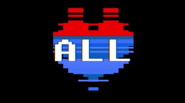 piksel kalp tüm word metin aksaklık girişim ekran sorunsuz döngü animasyon arka plan yeni dinamik retro vintage neşeli renkli video görüntüleri