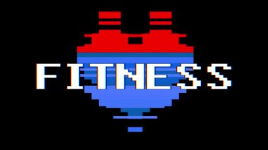 piksel kalp Fitness kelime metin aksaklık girişim ekran sorunsuz döngü animasyon arka plan yeni dinamik retro vintage neşeli renkli video görüntüleri
