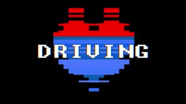 piksel kalp Driving kelime metin aksaklık girişim ekran sorunsuz döngü animasyon arka plan yeni dinamik retro vintage neşeli renkli video görüntüleri