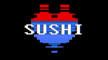 piksel kalp suşi kelime metin aksaklık girişim ekran sorunsuz döngü animasyon arka plan yeni dinamik retro vintage neşeli renkli video görüntüleri