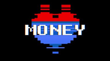 piksel kalp para kelime metin aksaklık girişim ekran sorunsuz döngü animasyon arka plan yeni dinamik retro vintage neşeli renkli video görüntüleri