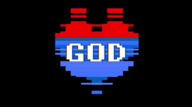 piksel kalp Tanrı'nın word metin aksaklık girişim ekran sorunsuz döngü animasyon arka plan yeni dinamik retro vintage neşeli renkli video görüntüleri