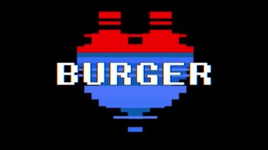 piksel kalp Burger word metin aksaklık girişim ekran sorunsuz döngü animasyon arka plan yeni dinamik retro vintage neşeli renkli video görüntüleri