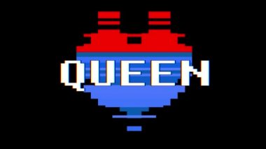 piksel kalp Kraliçe kelime metin aksaklık girişim ekran sorunsuz döngü animasyon arka plan yeni dinamik retro vintage neşeli renkli video görüntüleri