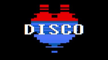 piksel kalp Disco kelime metin aksaklık girişim ekran sorunsuz döngü animasyon arka plan yeni dinamik retro vintage neşeli renkli video görüntüleri