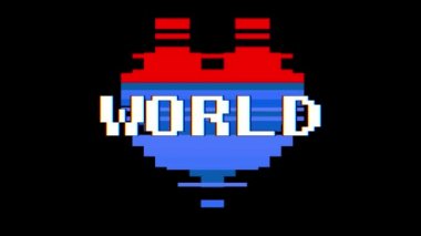 piksel kalp dünya word metin aksaklık girişim ekran sorunsuz döngü animasyon arka plan yeni dinamik retro vintage neşeli renkli video görüntüleri