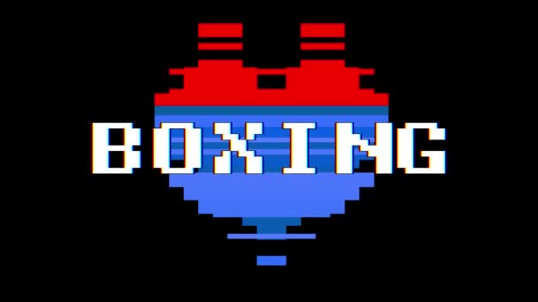 Pixel heart BOXING word text glitch interference screen seamless loop animation background new dynamic retro vintage joyful colorful vídeo footage — Vídeo de Stock