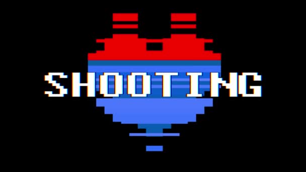 Pixel serca Shooting słowo tekst glitch zakłócenia ekranu Płynna pętla animacji w tle nowy dynamiczny retro radosny kolorowe filmy retro — Wideo stockowe