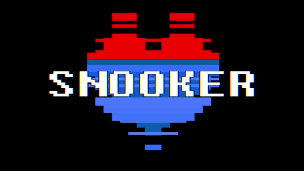 Pixel heart SNOOKER word text glitch interference screen seamless loop animation background new dynamic retro vintage joyful colorful video footage — Stock Video