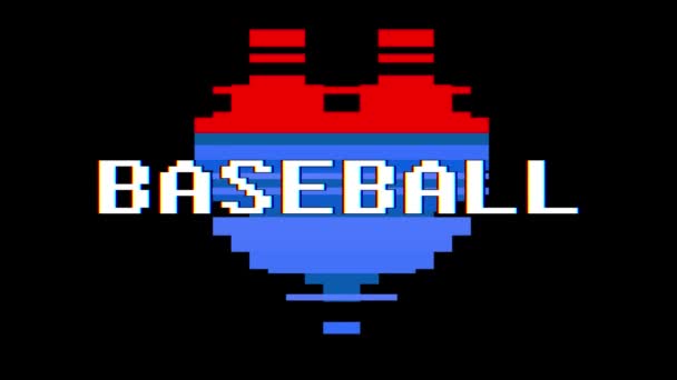 Pixel coeur BASEBALL mot texte glitch interférence écran boucle sans couture animation fond nouveau dynamique rétro vintage joyeux coloré vidéo — Video