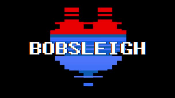 Pixel hjärtat Bobsleigh ordet glitch störningar skärmen sömlös loop textanimering bakgrund nya dynamiska retro vintage joyful färgglada videofilmer — Stockvideo