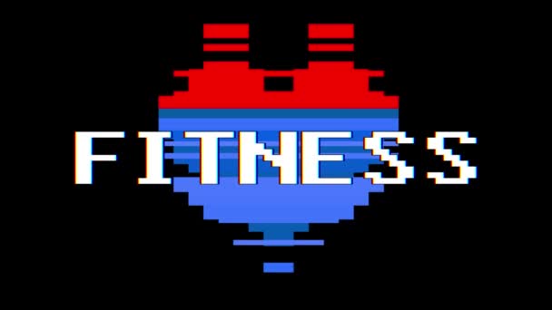 FITNESS word text glitch interference screen seamless loop animation background new dynamic retro vintage joyful colorful video footage — стоковое видео