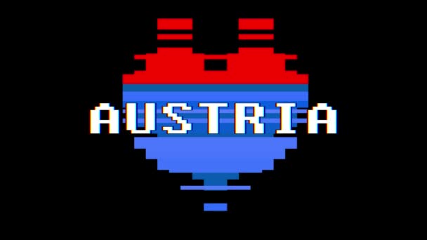 Corazón de pixel animación bucle sin interrupción de la pantalla de Austria palabra texto interferencia interferencia de fondo nueva dinámica retro vintage alegre colorido videos — Vídeos de Stock