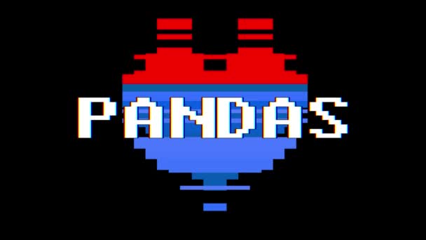 Pixel corazón PANDAS palabra texto glitch interferencia pantalla sin costuras bucle animación fondo nuevo dinámico retro vintage alegre colorido vídeo metraje — Vídeo de stock