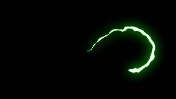 Loopable VERDE neón Rayo perno infinito símbolo forma vuelo sobre fondo negro animación nueva calidad naturaleza única efecto de luz video metraje — Vídeo de stock