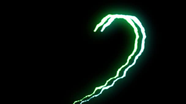 Schlupflöcher blau grün Neon Blitz Herzform Flug auf schwarzem Hintergrund Animation neue Qualität einzigartige Natur Licht Effekt Videoaufnahmen — Stockvideo