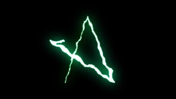 黒の背景アニメーション新しい品質ユニークな自然光の効果ビデオ映像の単発のグリーン ネオン稲妻星シンボル形状フライト — ストック動画