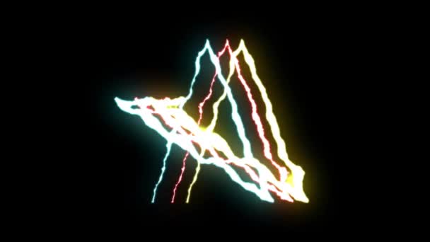 Loopable blå röd gul neon Lightning bolt Star symbol form flyg på svart bakgrund animation nya kvalitet unika natur ljus effekt videofilmer — Stockvideo