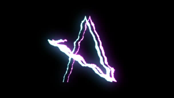 Loopable lila blå neon Lightning bolt Star symbol form flyg på svart bakgrund animation nya kvalitet unika natur ljus effekt videofilmer — Stockvideo